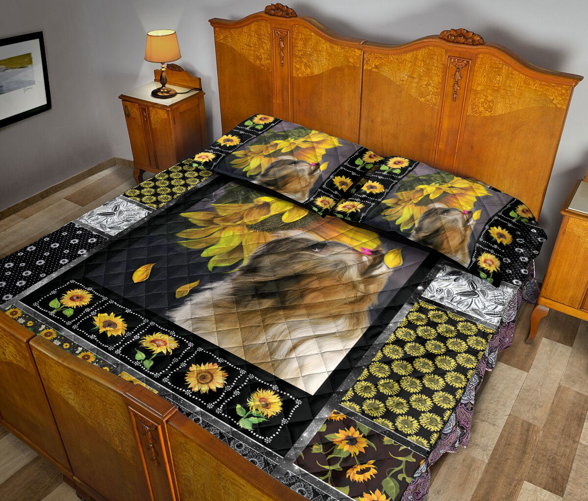 Ohaprints-Quilt-Bed-Set-Pillowcase-Shih-Tzu-Shitzu-Dog-Sunflower-Yellow-Floral-Patchwork-Pattern-Blanket-Bedspread-Bedding-2412-Queen (80'' x 90'')