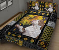 Ohaprints-Quilt-Bed-Set-Pillowcase-Pitbull-Terrier-Dog-Sunflower-Yellow-Floral-Patchwork-Pattern-Blanket-Bedspread-Bedding-1213-King (90'' x 100'')