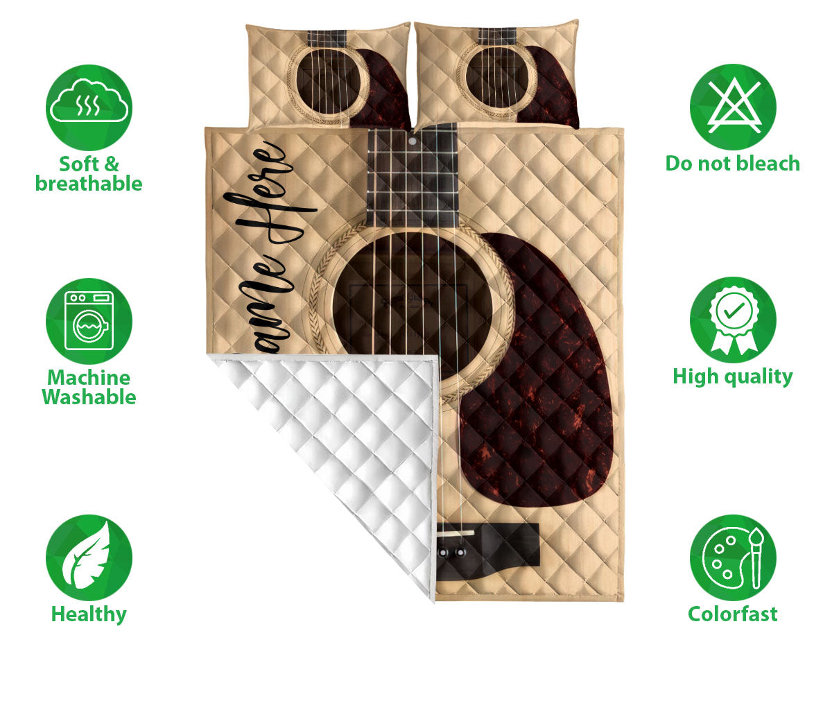 Ohaprints-Quilt-Bed-Set-Pillowcase-Guitar-Music-Theme-Musical-Pattern-Custom-Personalized-Name-Blanket-Bedspread-Bedding-1805-Double (70'' x 80'')