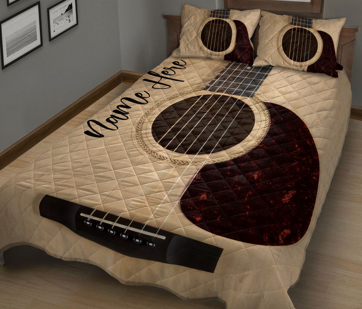 Ohaprints-Quilt-Bed-Set-Pillowcase-Guitar-Music-Theme-Musical-Pattern-Custom-Personalized-Name-Blanket-Bedspread-Bedding-1805-King (90'' x 100'')