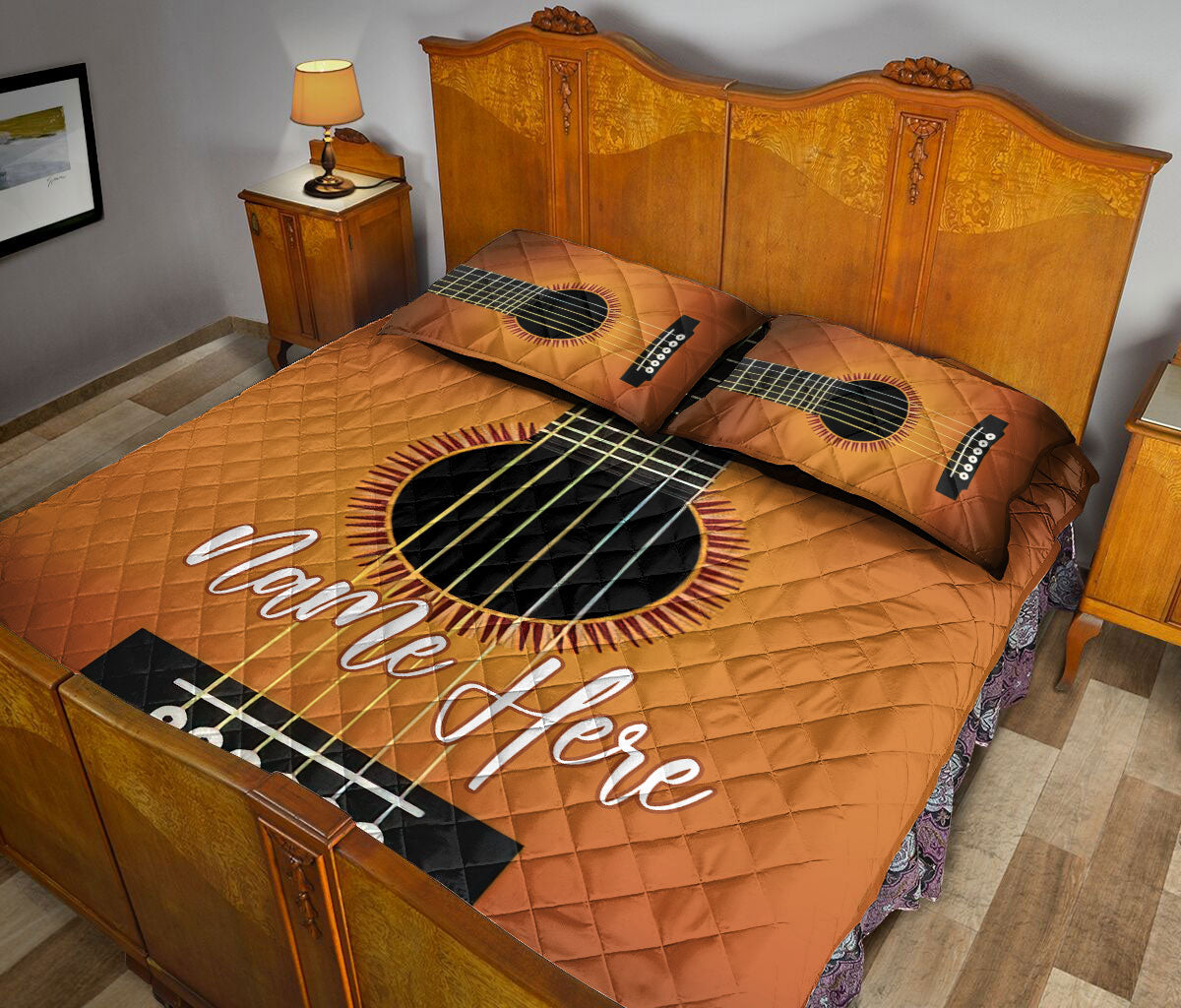 Ohaprints-Quilt-Bed-Set-Pillowcase-Guitar-Musical-Pattern-Music-Theme-Custom-Personalized-Name-Blanket-Bedspread-Bedding-2398-Queen (80'' x 90'')