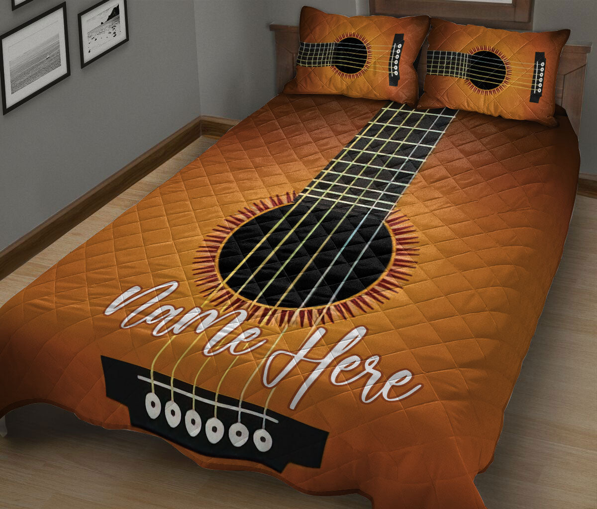 Ohaprints-Quilt-Bed-Set-Pillowcase-Guitar-Musical-Pattern-Music-Theme-Custom-Personalized-Name-Blanket-Bedspread-Bedding-2398-King (90'' x 100'')