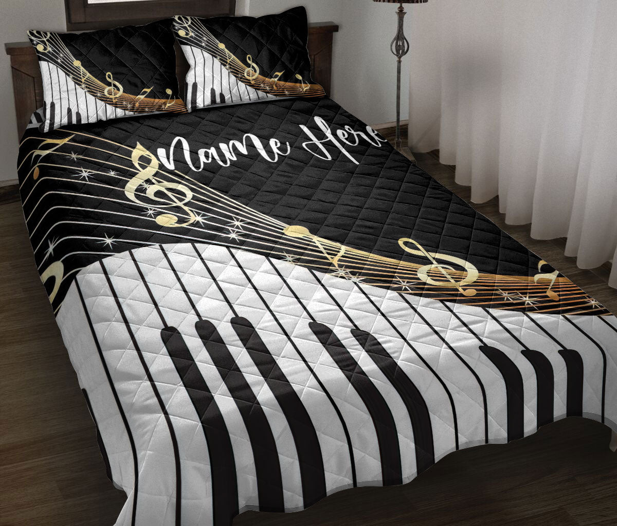 Ohaprints-Quilt-Bed-Set-Pillowcase-Piano-Keyboard-Musical-Music-Note-Gift-Custom-Personalized-Name-Blanket-Bedspread-Bedding-1219-Throw (55'' x 60'')