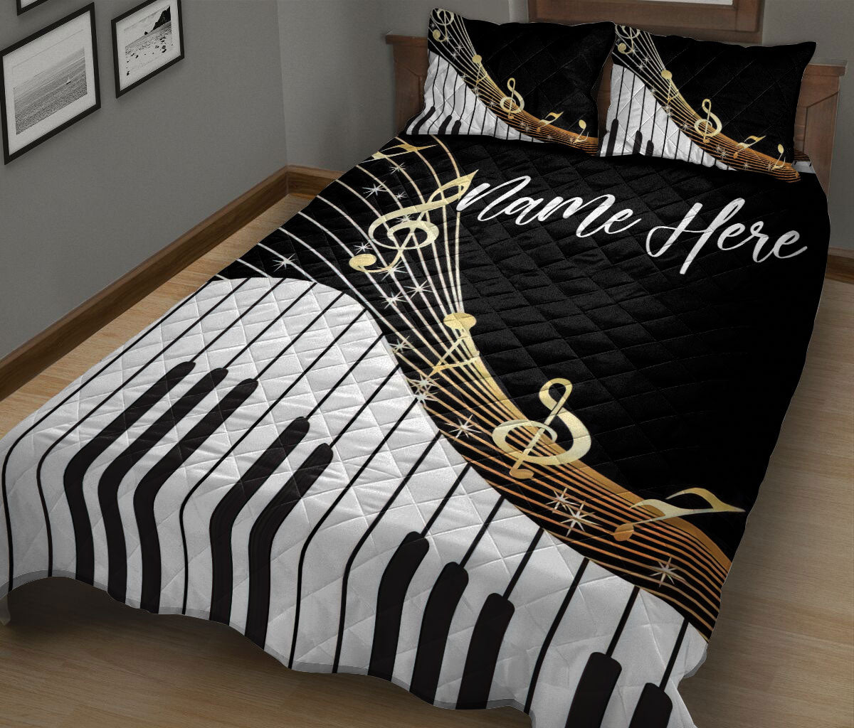 Ohaprints-Quilt-Bed-Set-Pillowcase-Piano-Keyboard-Musical-Music-Note-Gift-Custom-Personalized-Name-Blanket-Bedspread-Bedding-1219-King (90'' x 100'')