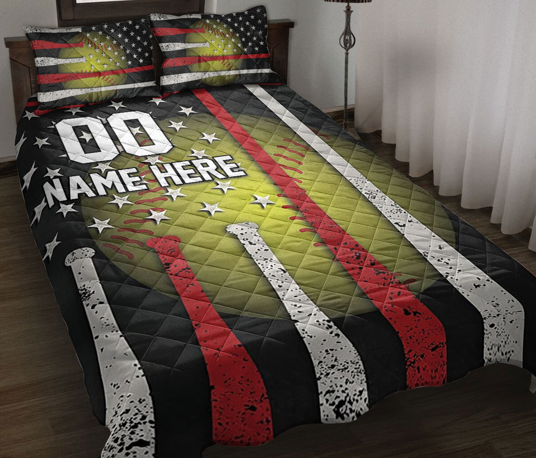 Ohaprints-Quilt-Bed-Set-Pillowcase-Softball-Ball-American-Flag-Custom-Personalized-Name-Number-Blanket-Bedspread-Bedding-1263-Throw (55'' x 60'')