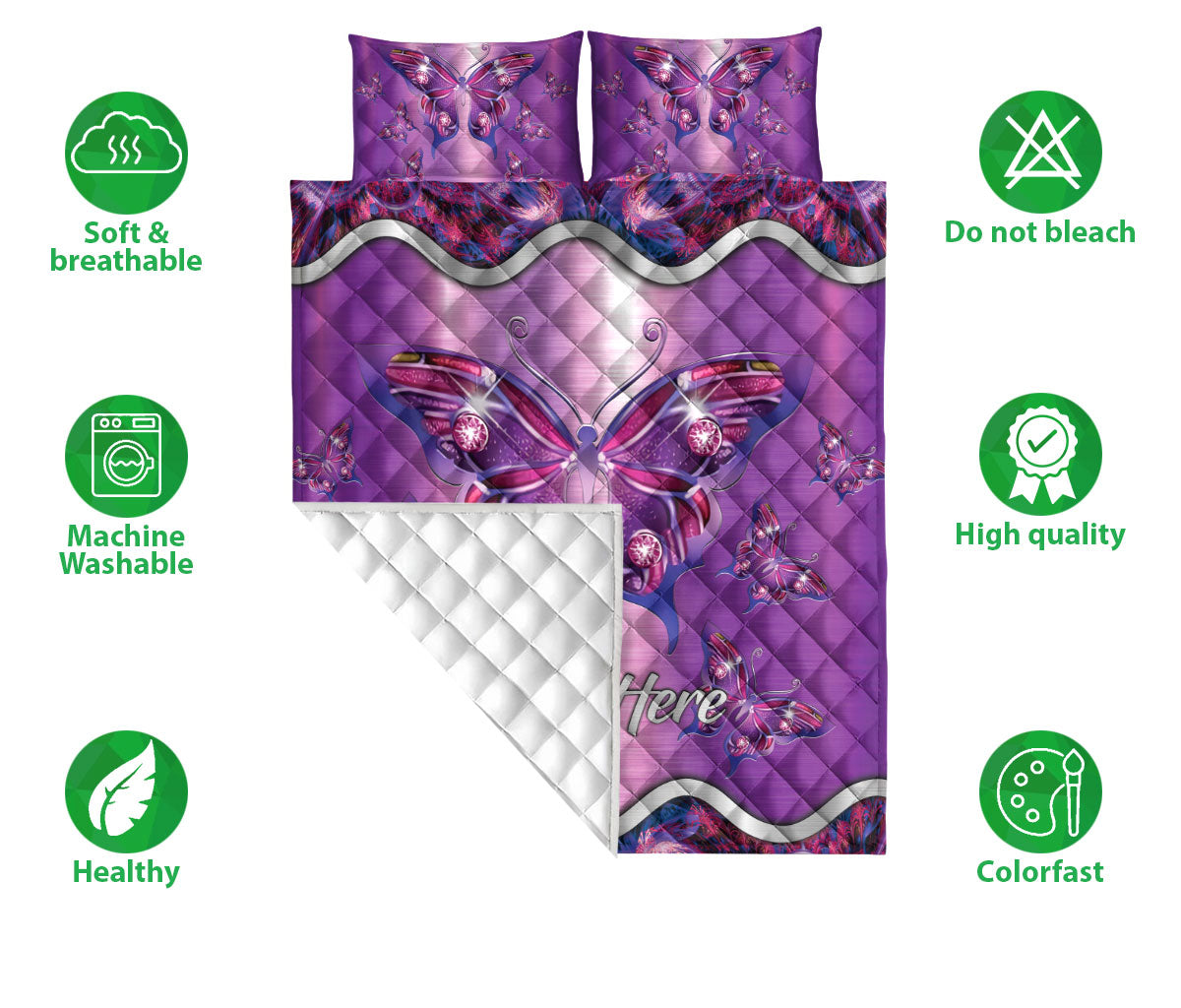 Ohaprints-Quilt-Bed-Set-Pillowcase-Purple-Butterfly-Floral-Pattern-Custom-Personalized-Name-Blanket-Bedspread-Bedding-1856-Double (70'' x 80'')