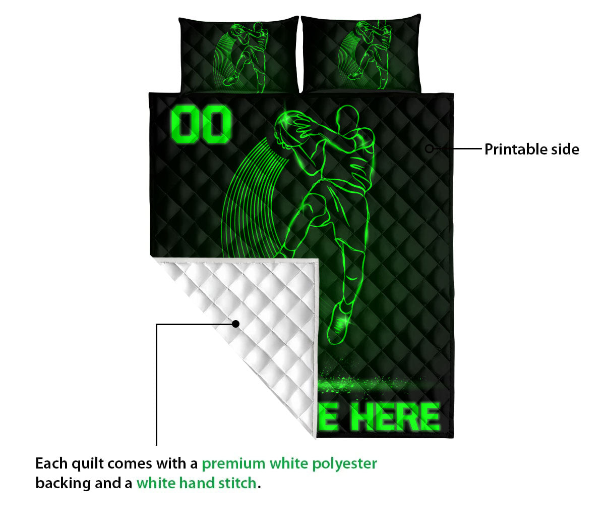 Ohaprints-Quilt-Bed-Set-Pillowcase-Basketball-Green-Pattern-Sport-Lover-Custom-Personalized-Name-Number-Blanket-Bedspread-Bedding-3402-King (90'' x 100'')