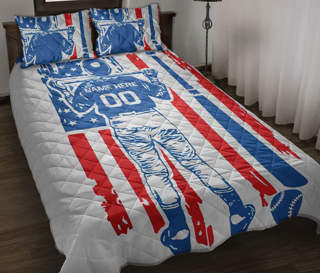 Ohaprints-Quilt-Bed-Set-Pillowcase-Baseball-Player-American-Us-Flag-Sport-Gifts-Custom-Personalized-Name-Number-Blanket-Bedspread-Bedding-3199-Double (70'' x 80'')