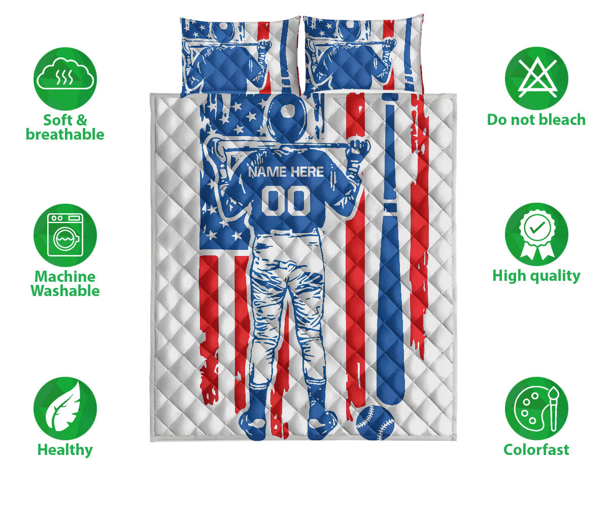 Ohaprints-Quilt-Bed-Set-Pillowcase-Baseball-Player-American-Us-Flag-Sport-Gifts-Custom-Personalized-Name-Number-Blanket-Bedspread-Bedding-3199-Queen (80'' x 90'')