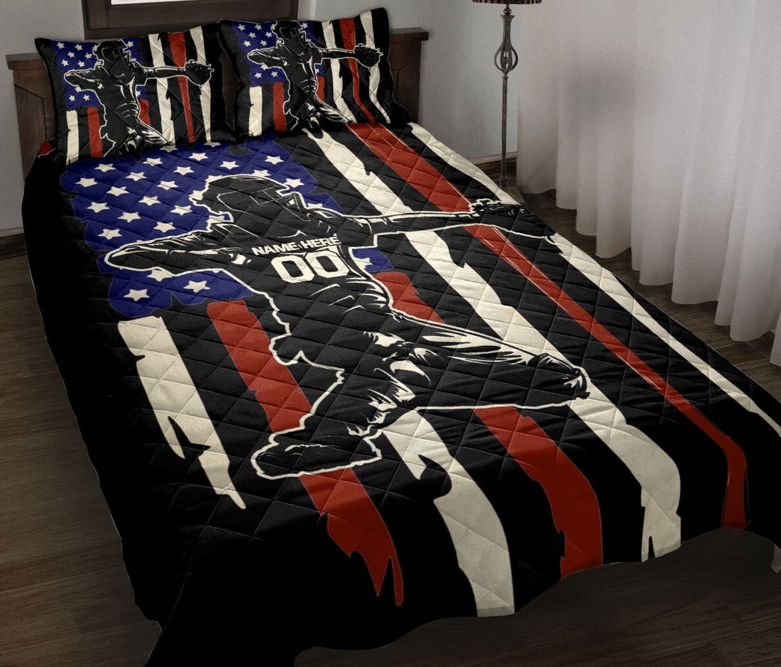 Ohaprints-Quilt-Bed-Set-Pillowcase-American-Us-Flag-Baseball-Player-Sport-Gifts-Custom-Personalized-Name-Number-Blanket-Bedspread-Bedding-3202-Double (70'' x 80'')