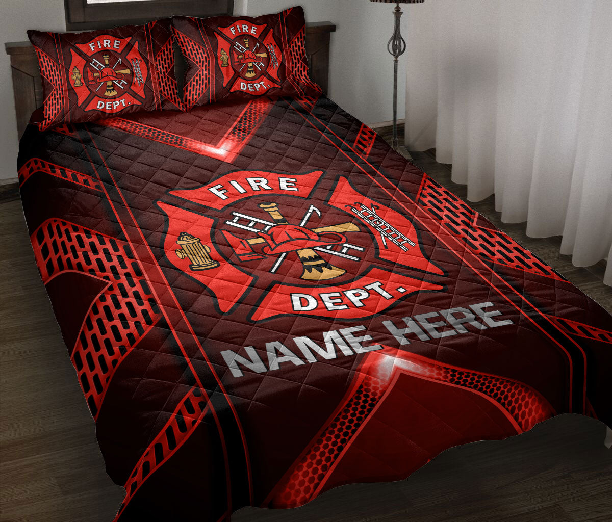 Ohaprints-Quilt-Bed-Set-Pillowcase-Firefighter-Thin-Red-Line-Flag-Back-The-Red-Custom-Personalized-Name-Blanket-Bedspread-Bedding-3744-Double (70'' x 80'')