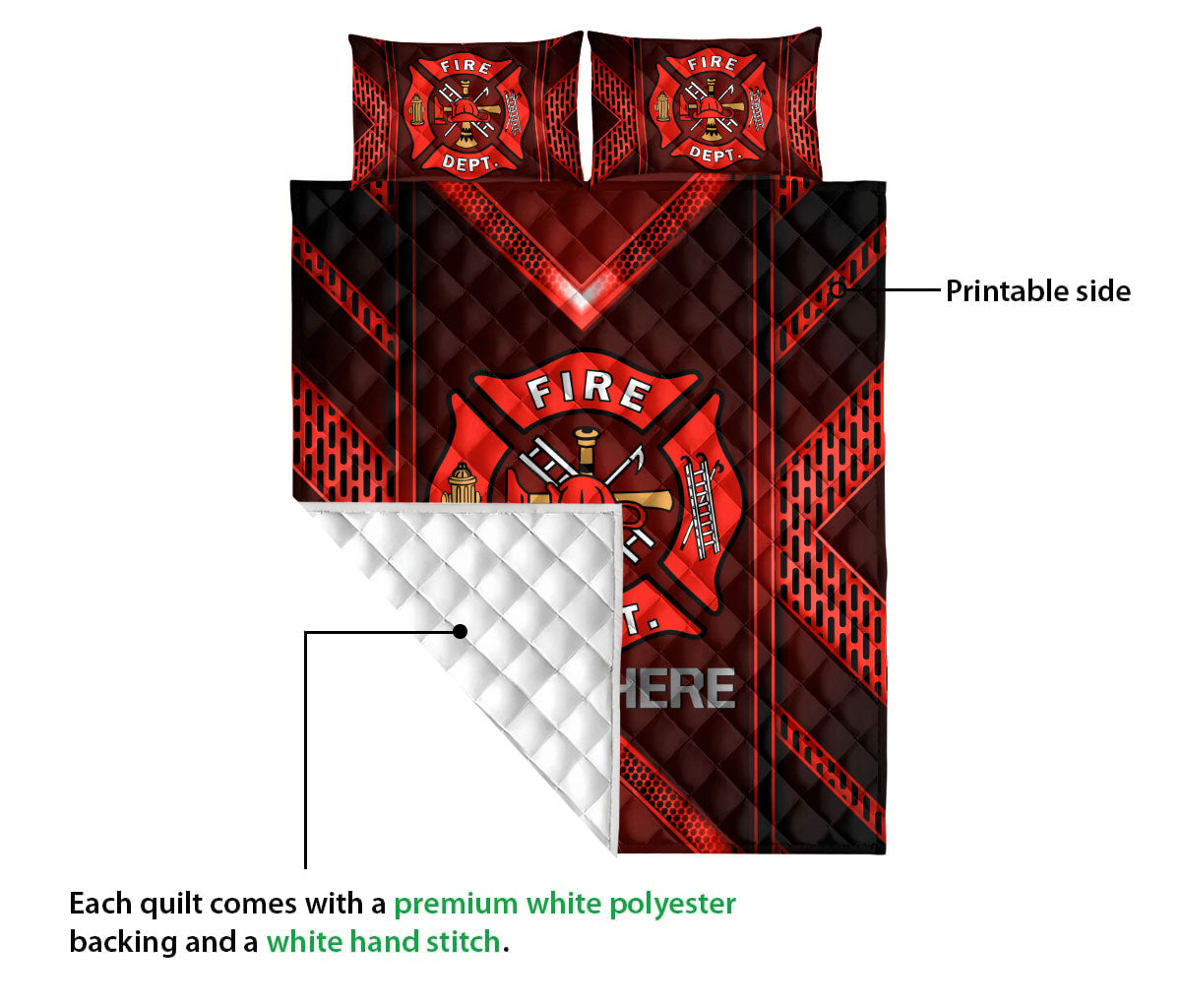 Ohaprints-Quilt-Bed-Set-Pillowcase-Firefighter-Thin-Red-Line-Flag-Back-The-Red-Custom-Personalized-Name-Blanket-Bedspread-Bedding-3744-King (90'' x 100'')