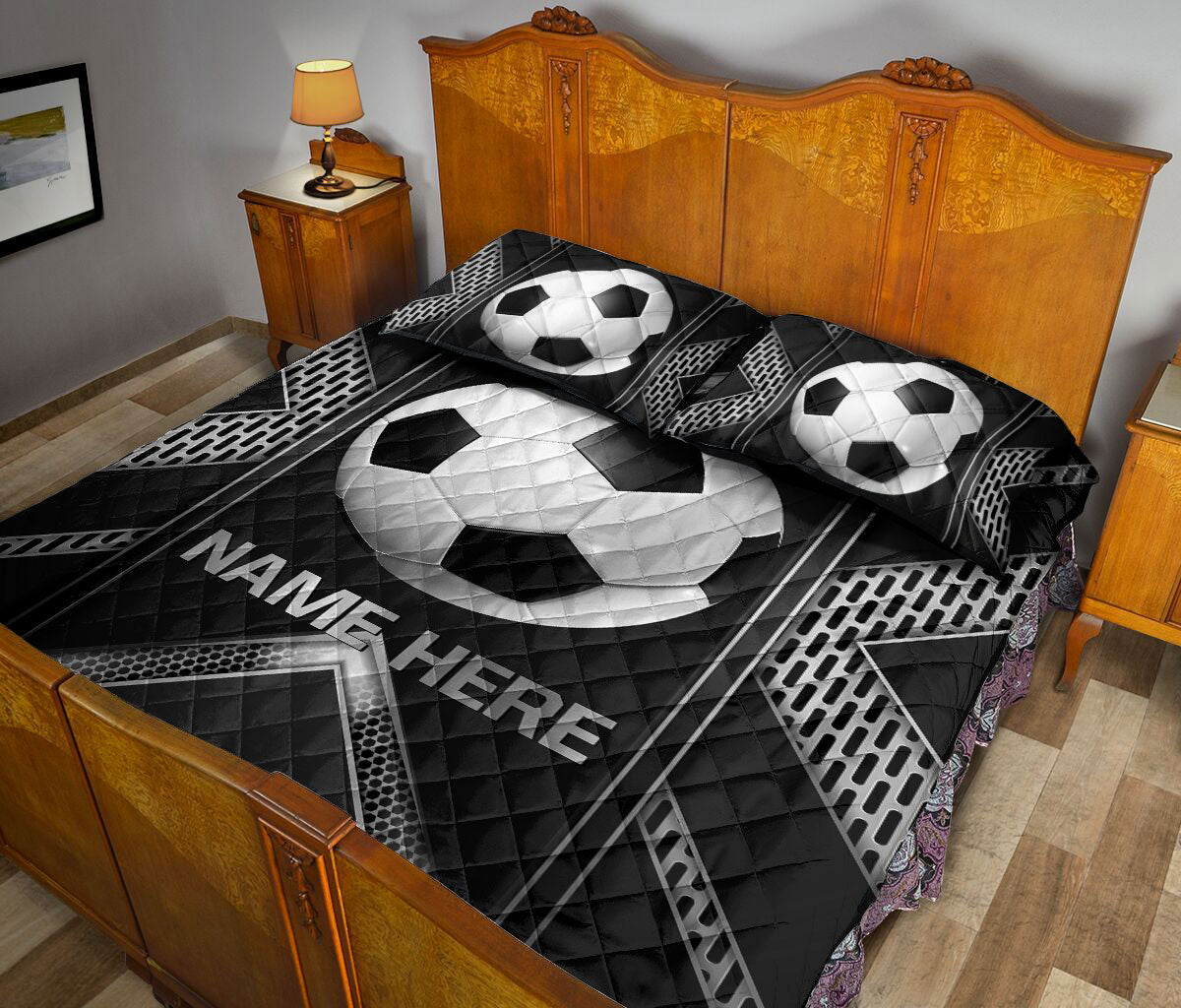 Ohaprints-Quilt-Bed-Set-Pillowcase-Soccer-Ball-Carbon-Pattern-Sport-Lover-Gift-Custom-Personalized-Name-Blanket-Bedspread-Bedding-3379-King (90'' x 100'')