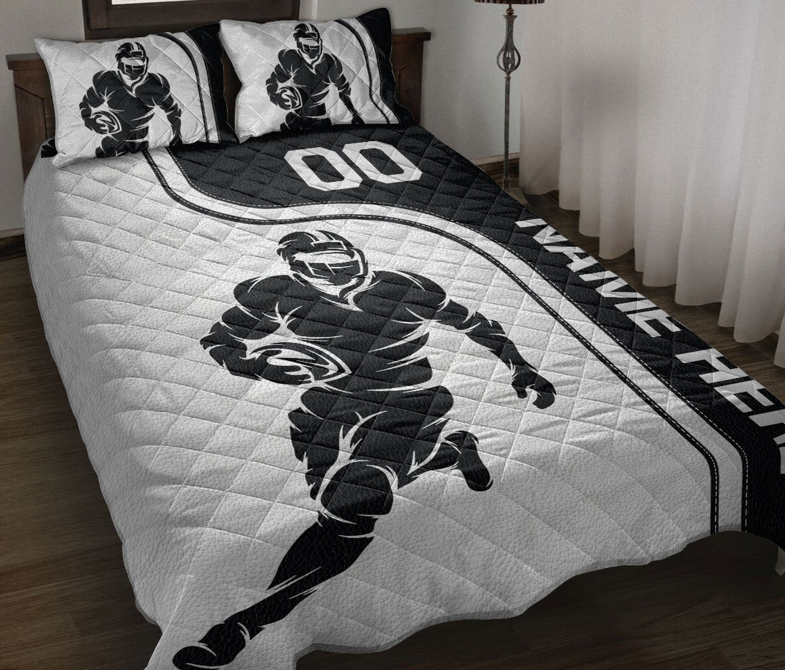 Ohaprints-Quilt-Bed-Set-Pillowcase-Football-Player-Sport-Black-&-White-Pattern-Custom-Personalized-Name-Number-Blanket-Bedspread-Bedding-3145-Throw (55'' x 60'')