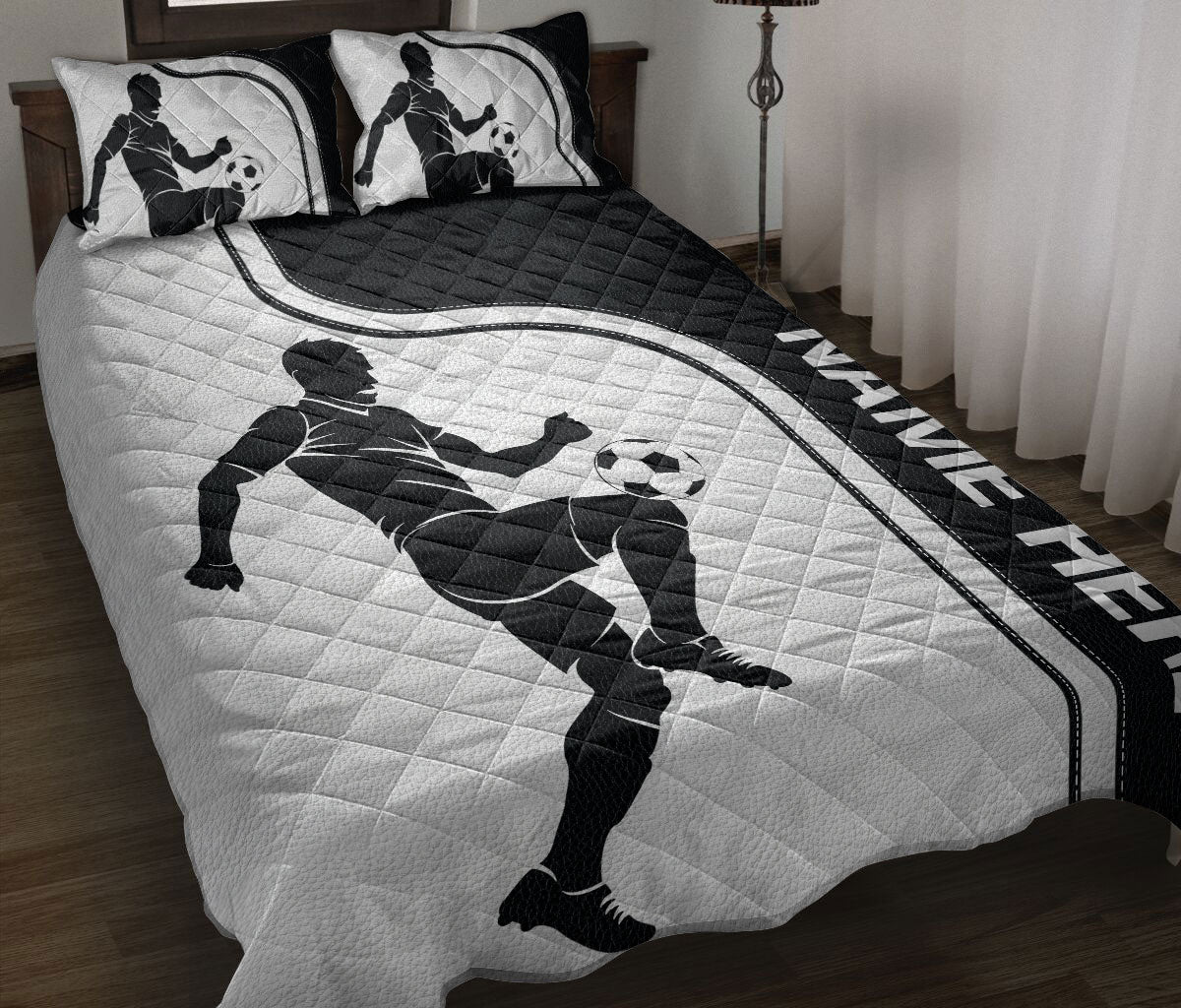 Ohaprints-Quilt-Bed-Set-Pillowcase-Soccer-Player-Black-White-Pattern-Sport-Custom-Personalized-Name-Blanket-Bedspread-Bedding-3380-Throw (55'' x 60'')