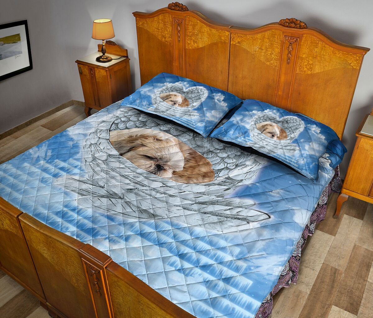 Ohaprints-Quilt-Bed-Set-Pillowcase-Shih-Tzu-Shitzu-Sleeping-Angel-Wings-Gifts-For-Dog-Puppy-Lover-Blue-Sky-Blanket-Bedspread-Bedding-2430-Queen (80'' x 90'')