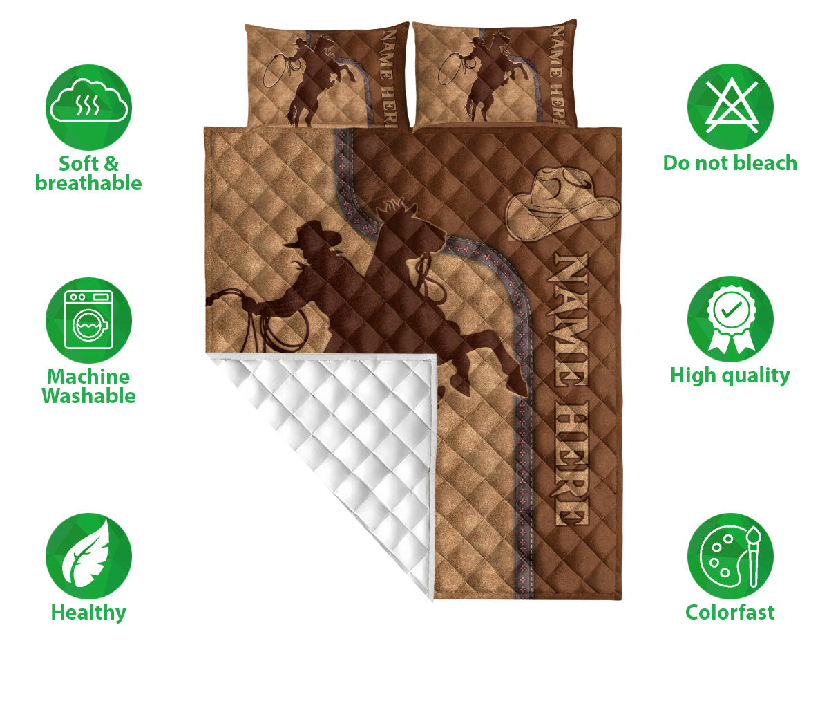 Ohaprints-Quilt-Bed-Set-Pillowcase-Horse-Lover-Saddle-Western-Cowboy-Cowgirl-Hat-Custom-Personalized-Name-Blanket-Bedspread-Bedding-98-Double (70'' x 80'')