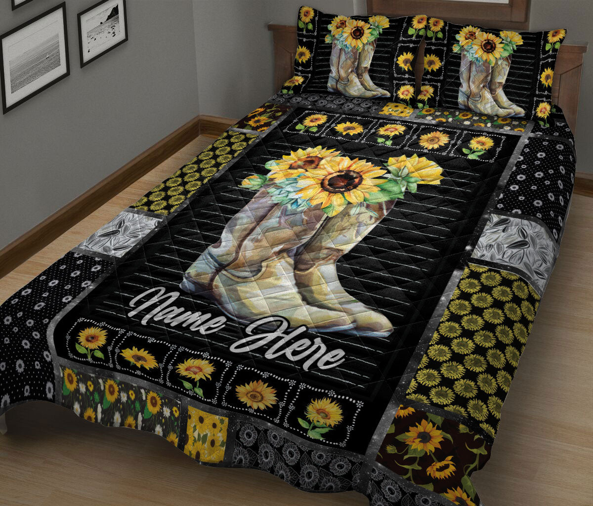 Ohaprints-Quilt-Bed-Set-Pillowcase-Western-Cowgirl-Cowboy-Hat-Horse-Lover-Sunflower-Custom-Personalized-Name-Blanket-Bedspread-Bedding-152-King (90'' x 100'')