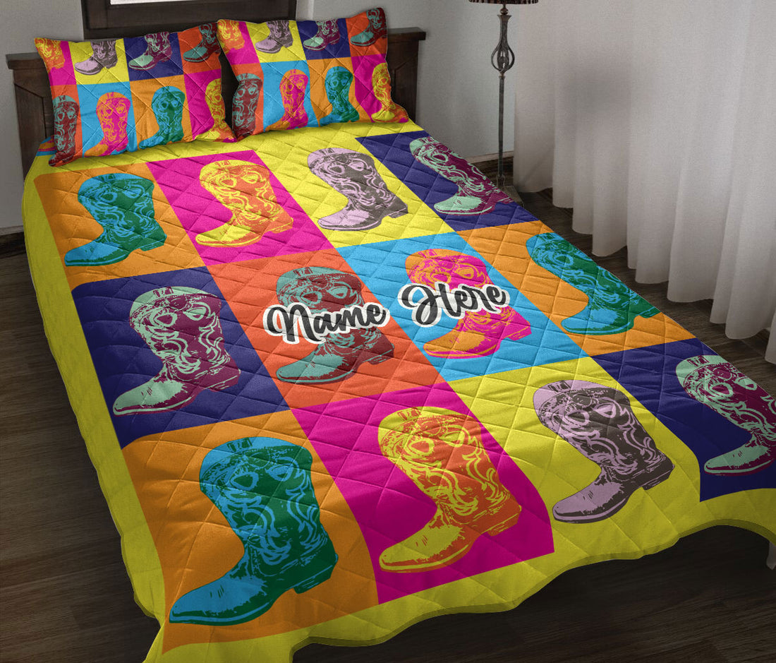 Ohaprints-Quilt-Bed-Set-Pillowcase-Western-Cowgirl-Cowboy-Hat-Horse-Lover-Colorful-Custom-Personalized-Name-Blanket-Bedspread-Bedding-763-Throw (55'' x 60'')