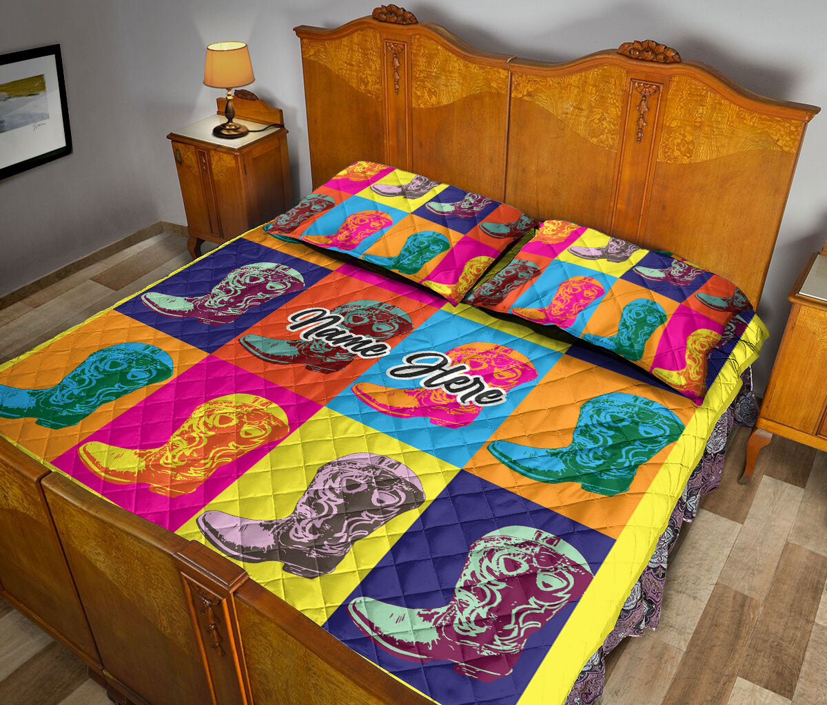 Ohaprints-Quilt-Bed-Set-Pillowcase-Western-Cowgirl-Cowboy-Hat-Horse-Lover-Colorful-Custom-Personalized-Name-Blanket-Bedspread-Bedding-763-Queen (80'' x 90'')