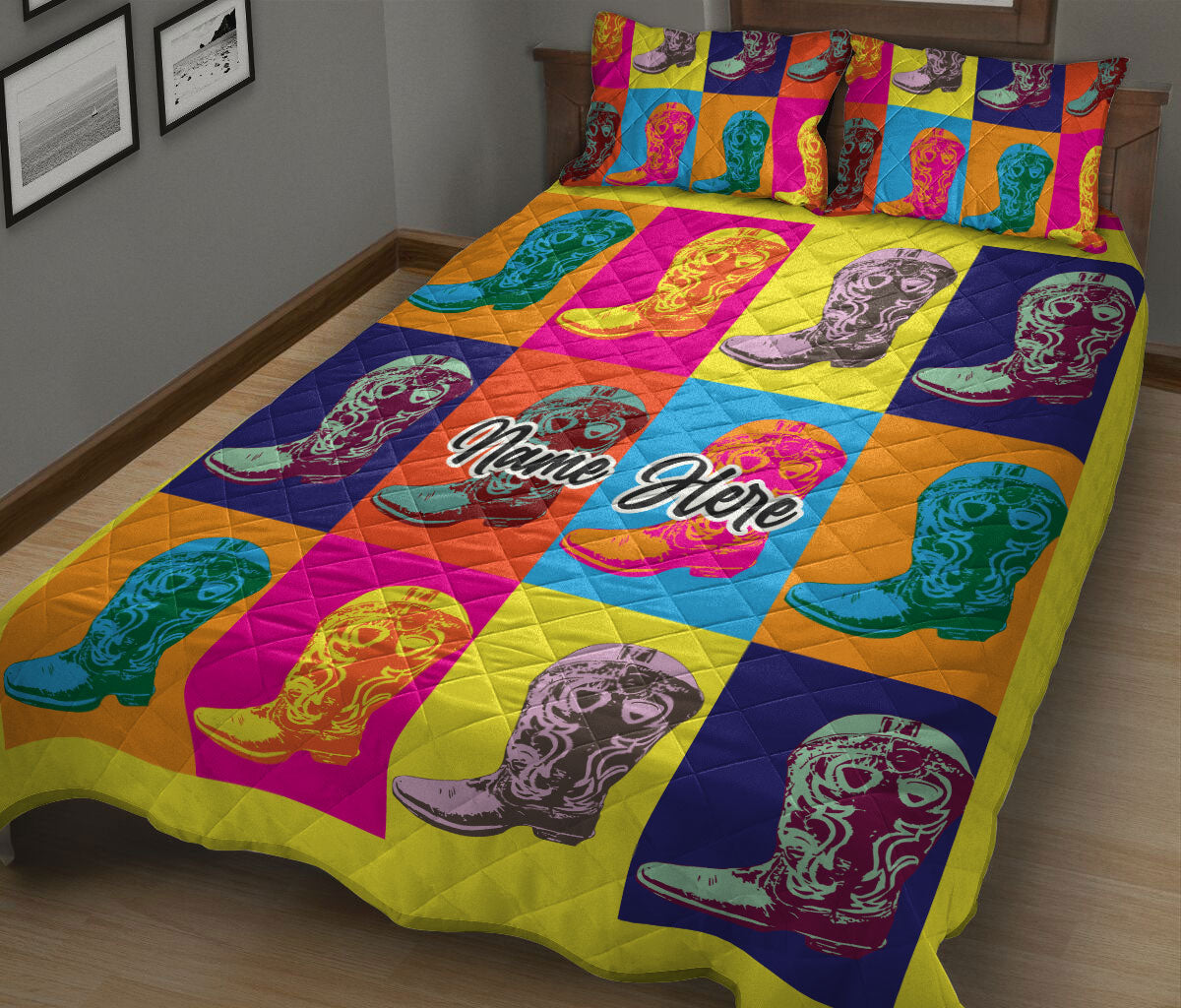 Ohaprints-Quilt-Bed-Set-Pillowcase-Western-Cowgirl-Cowboy-Hat-Horse-Lover-Colorful-Custom-Personalized-Name-Blanket-Bedspread-Bedding-763-King (90'' x 100'')