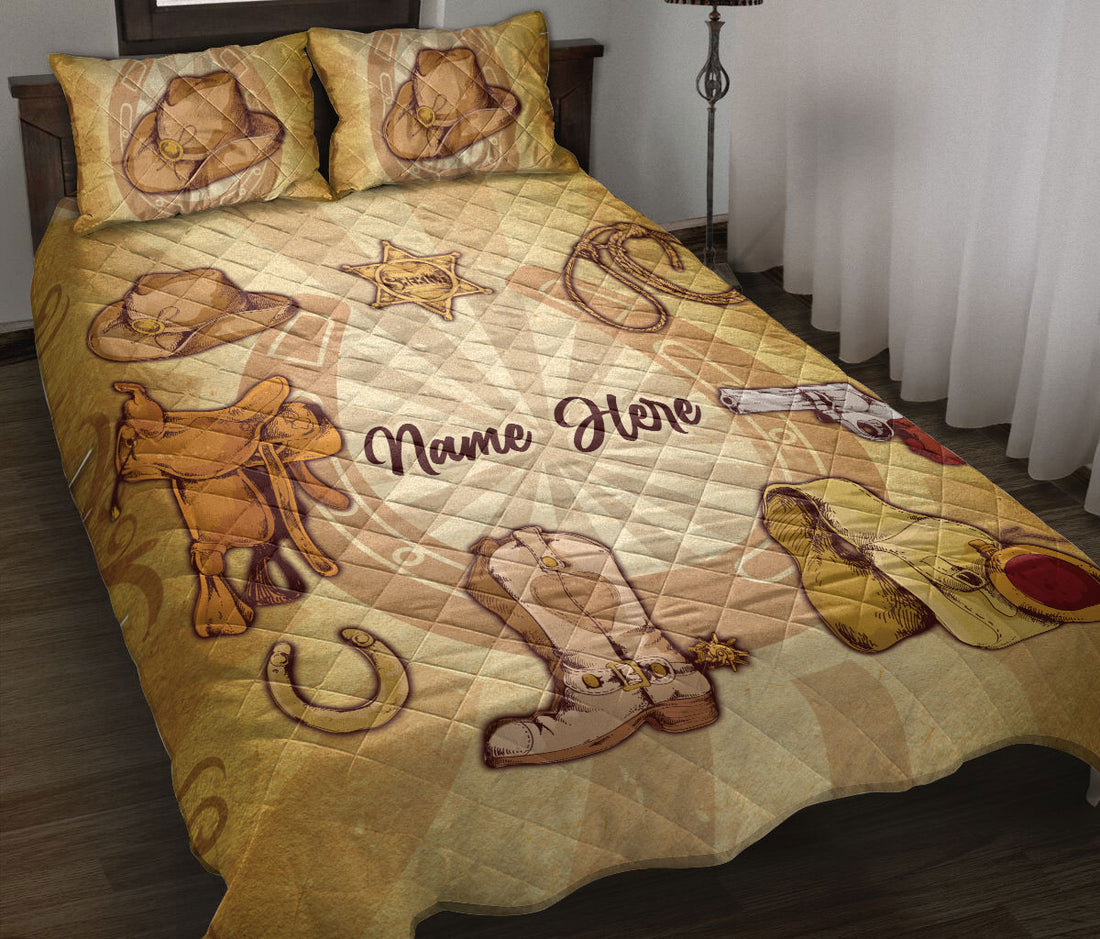 Ohaprints-Quilt-Bed-Set-Pillowcase-Western-Cowgirl-Cowboy-Hat-Horse-Lover-Vintage-Beige-Custom-Personalized-Name-Blanket-Bedspread-Bedding-90-Throw (55'' x 60'')