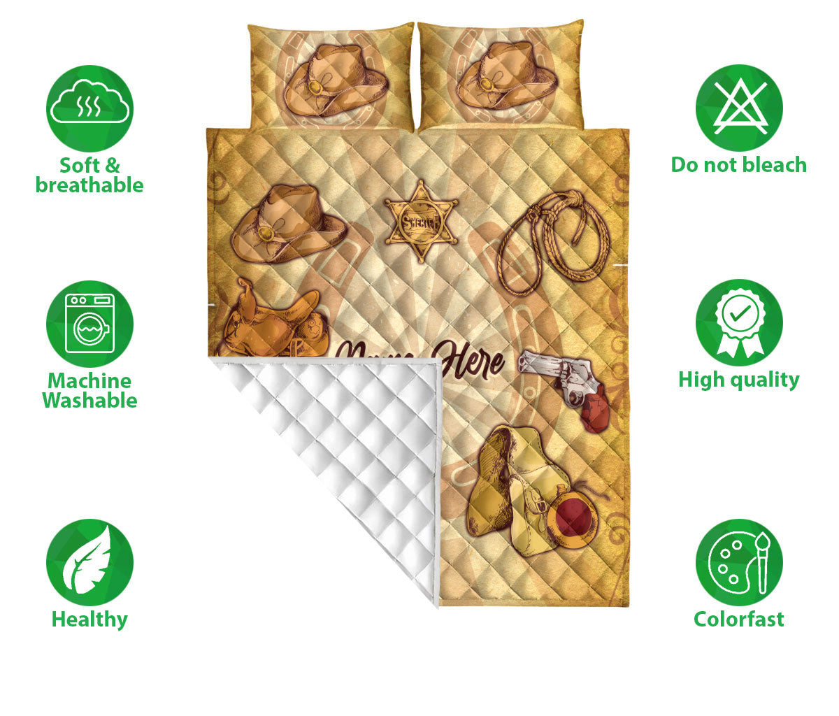 Ohaprints-Quilt-Bed-Set-Pillowcase-Western-Cowgirl-Cowboy-Hat-Horse-Lover-Vintage-Beige-Custom-Personalized-Name-Blanket-Bedspread-Bedding-90-Double (70'' x 80'')