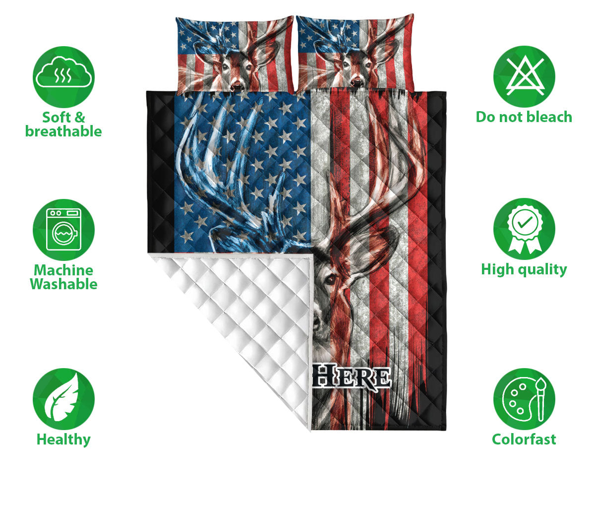 Ohaprints-Quilt-Bed-Set-Pillowcase-Deer-Hunting-American-Us-Flag-Gift-For-Patriotic-Custom-Personalized-Name-Blanket-Bedspread-Bedding-2254-Double (70'' x 80'')