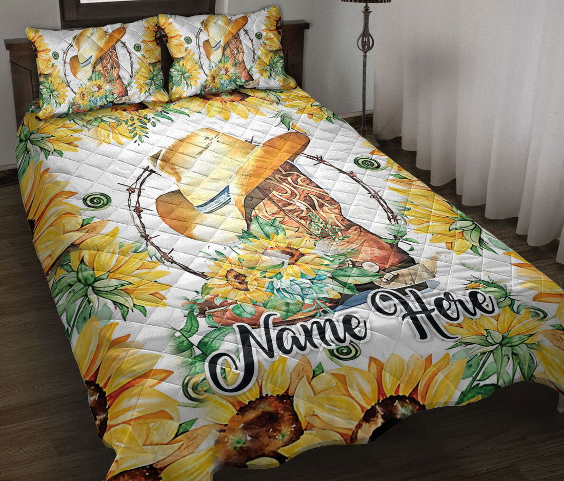 Ohaprints-Quilt-Bed-Set-Pillowcase-Western-Cowgirl-Cowboy-Hat-Horse-Lover-Floral-Flower-Custom-Personalized-Name-Blanket-Bedspread-Bedding-92-Throw (55'' x 60'')