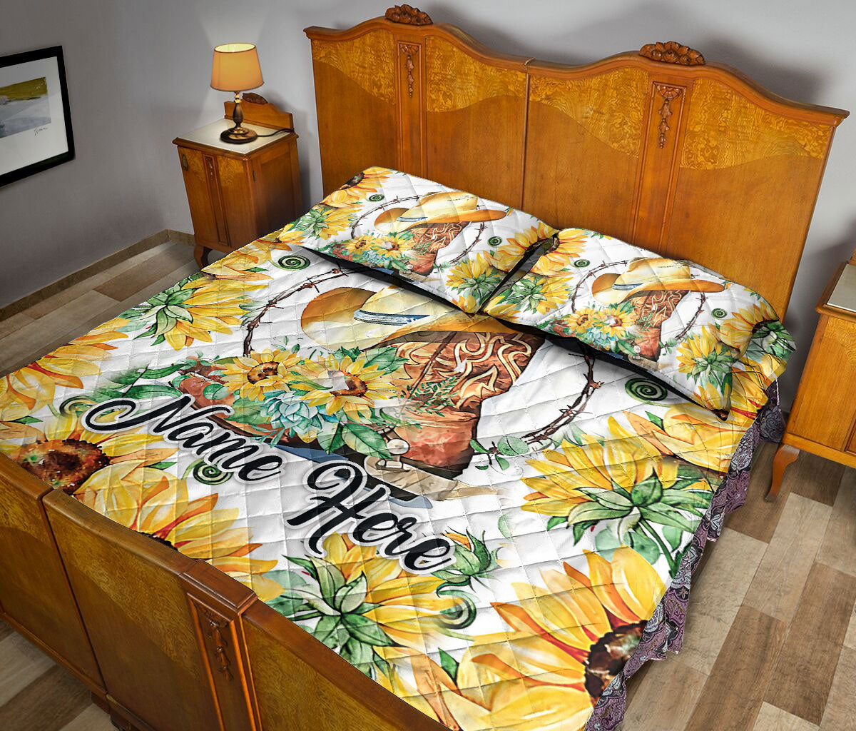Ohaprints-Quilt-Bed-Set-Pillowcase-Western-Cowgirl-Cowboy-Hat-Horse-Lover-Floral-Flower-Custom-Personalized-Name-Blanket-Bedspread-Bedding-92-Queen (80'' x 90'')