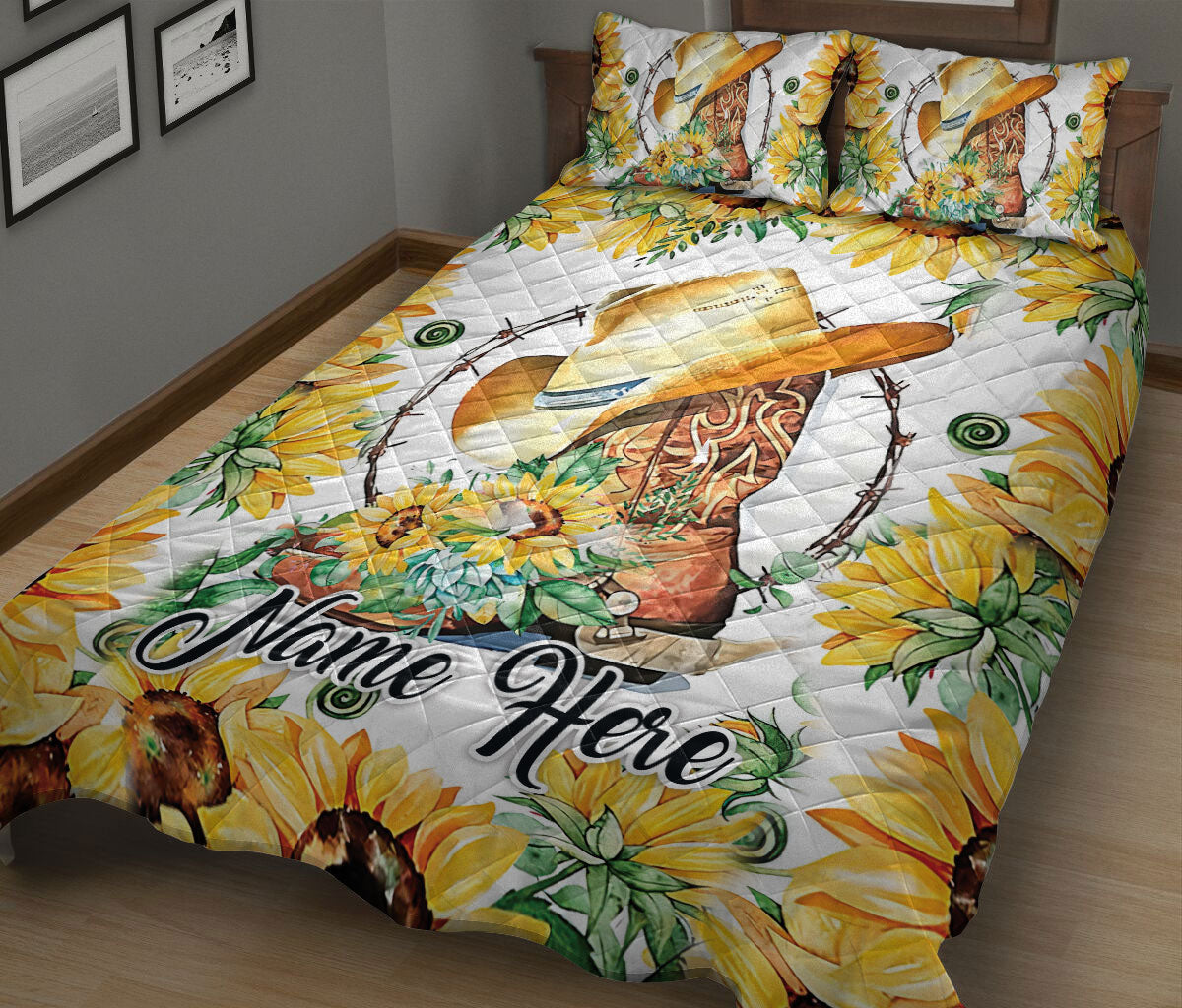 Ohaprints-Quilt-Bed-Set-Pillowcase-Western-Cowgirl-Cowboy-Hat-Horse-Lover-Floral-Flower-Custom-Personalized-Name-Blanket-Bedspread-Bedding-92-King (90'' x 100'')
