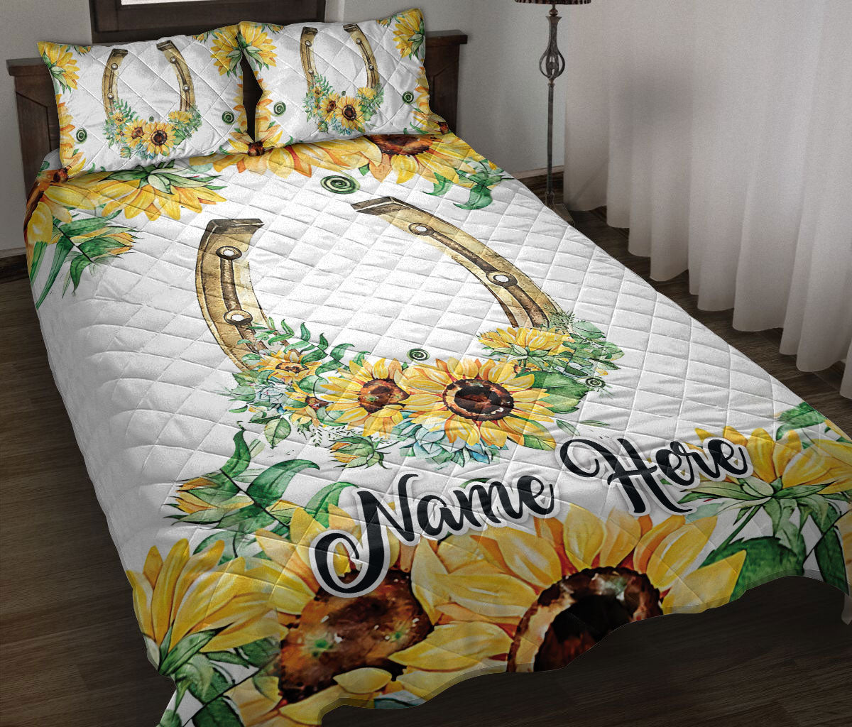 Ohaprints-Quilt-Bed-Set-Pillowcase-Western-Cowgirl-Cowboy-Hat-Horseshoe-Floral-Flower-Custom-Personalized-Name-Blanket-Bedspread-Bedding-1342-Throw (55'' x 60'')