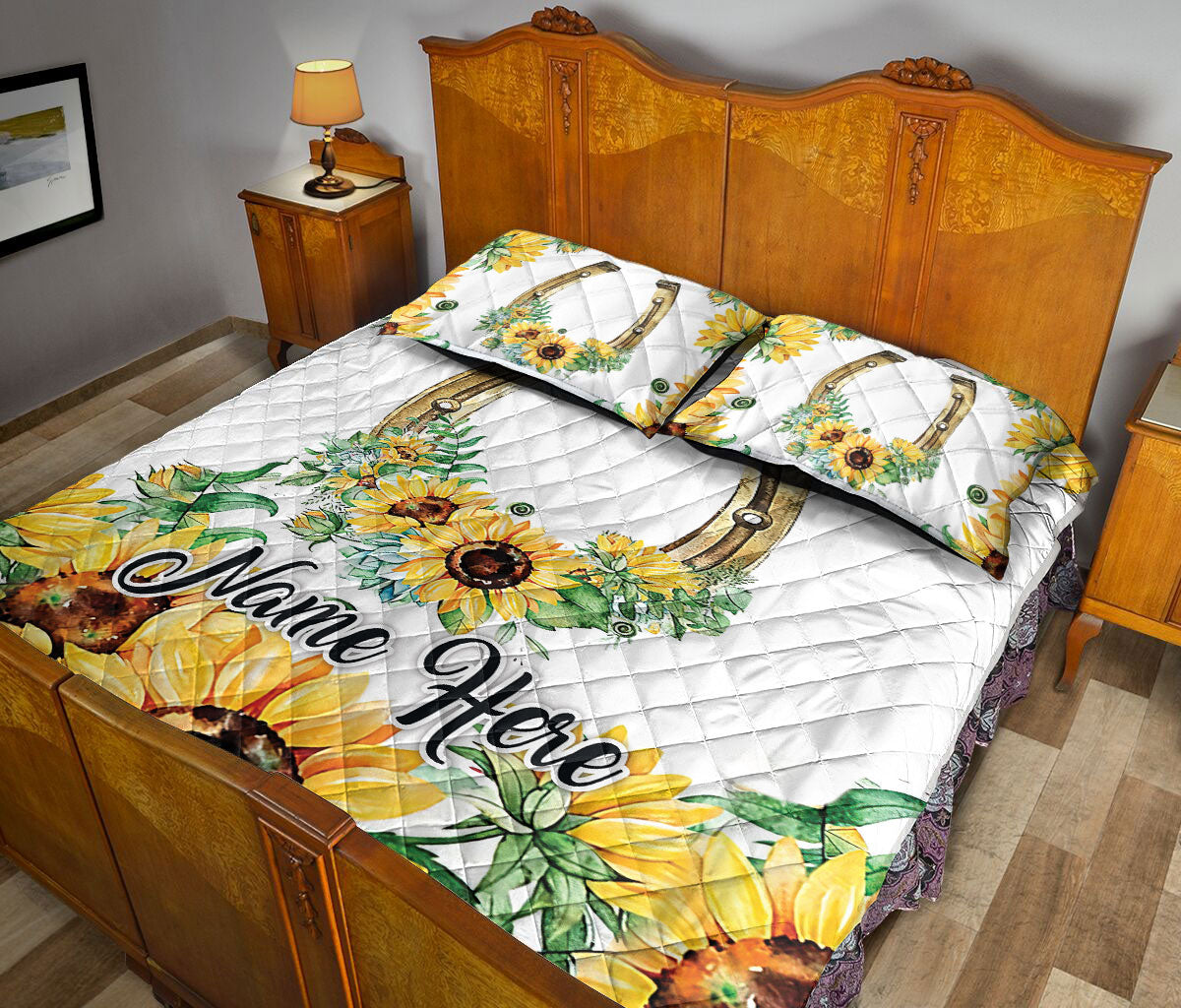 Ohaprints-Quilt-Bed-Set-Pillowcase-Western-Cowgirl-Cowboy-Hat-Horseshoe-Floral-Flower-Custom-Personalized-Name-Blanket-Bedspread-Bedding-1342-Queen (80'' x 90'')