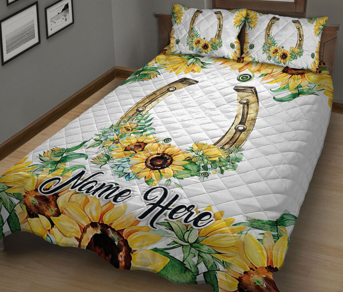 Ohaprints-Quilt-Bed-Set-Pillowcase-Western-Cowgirl-Cowboy-Hat-Horseshoe-Floral-Flower-Custom-Personalized-Name-Blanket-Bedspread-Bedding-1342-King (90'' x 100'')