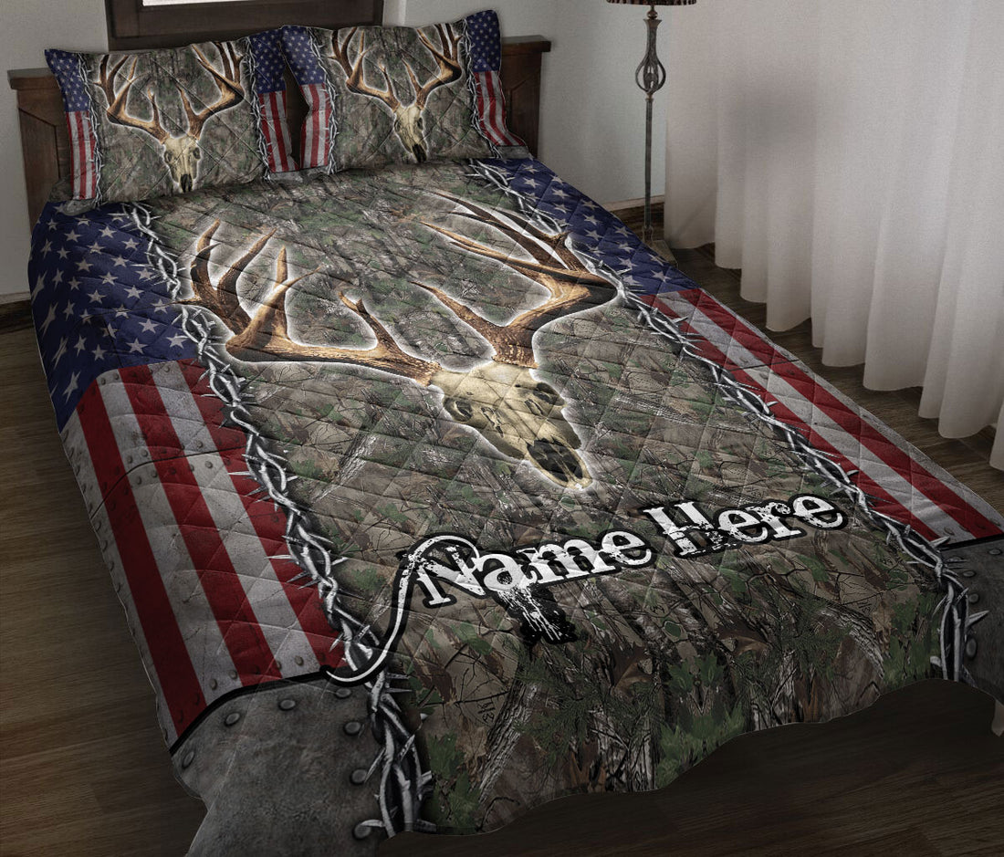 Ohaprints-Quilt-Bed-Set-Pillowcase-Deer-Skull-Hunting-Camo-American-Flag-Pattern-Custom-Personalized-Name-Blanket-Bedspread-Bedding-1178-Throw (55'' x 60'')