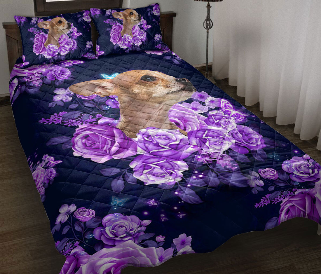 Ohaprints-Quilt-Bed-Set-Pillowcase-Chihuahua-Purple-Rose-Flower-Floral-Unique-Gift-For-Chihuahua-Dog-Puppy-Lover-Blanket-Bedspread-Bedding-2047-Throw (55'' x 60'')