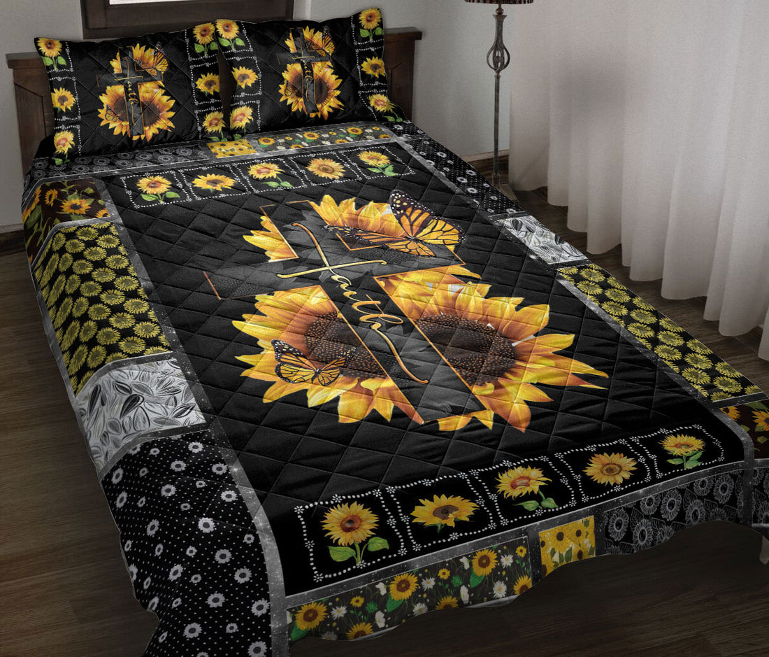 Ohaprints-Quilt-Bed-Set-Pillowcase-Faith-Sunflower-God-Jesus-Cross-Christian-Religious-Floral-Patchwork-Pattern-Blanket-Bedspread-Bedding-2641-Throw (55'' x 60'')