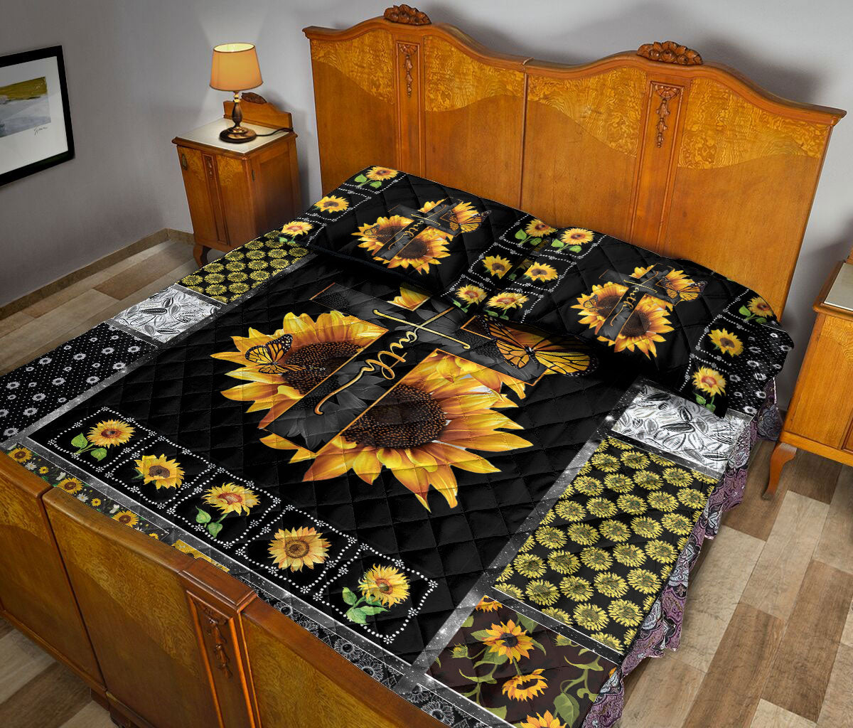 Ohaprints-Quilt-Bed-Set-Pillowcase-Faith-Sunflower-God-Jesus-Cross-Christian-Religious-Floral-Patchwork-Pattern-Blanket-Bedspread-Bedding-2641-Queen (80'' x 90'')