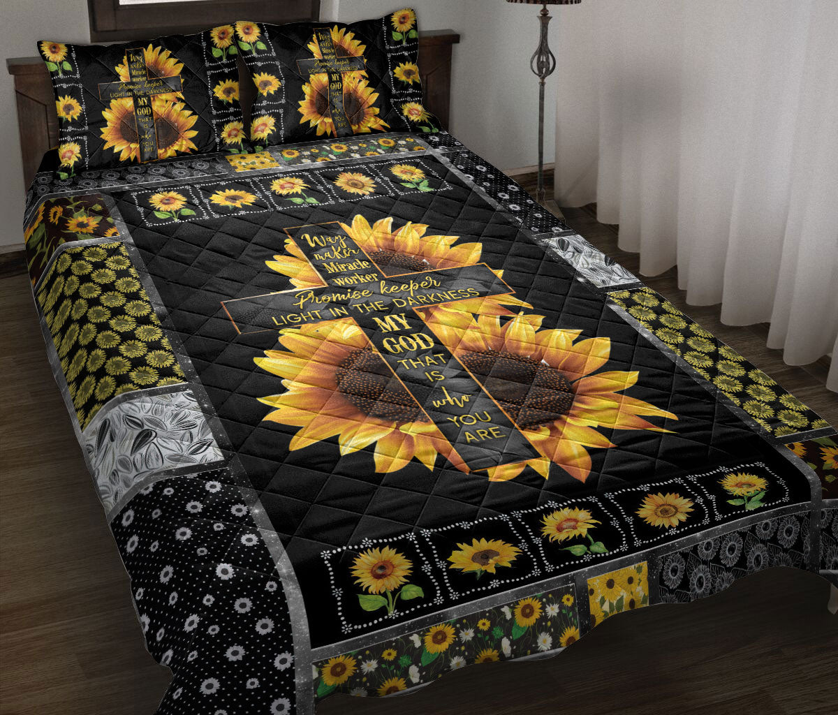 Ohaprints-Quilt-Bed-Set-Pillowcase-Faith-Sunflower-Jesus-God-Cross-Christian-Religious-Floral-Patchwork-Pattern-Blanket-Bedspread-Bedding-882-Throw (55'' x 60'')