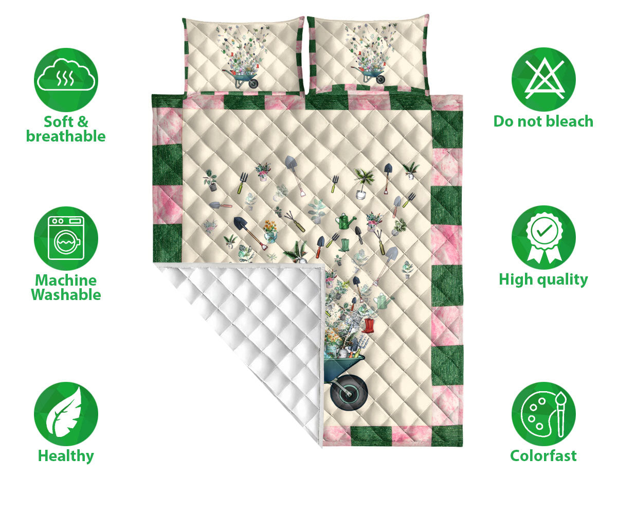 Ohaprints-Quilt-Bed-Set-Pillowcase-Garden-Flower-Tree-Unique-Gift-For-Gardening-Lovers-Green-Beige-Blanket-Bedspread-Bedding-2048-Double (70'' x 80'')