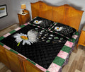 Ohaprints-Quilt-Bed-Set-Pillowcase-Garden-Daisy-Flower-Floral-Unique-Gift-For-Gardening-Lovers-Green-Black-Blanket-Bedspread-Bedding-883-Queen (80'' x 90'')