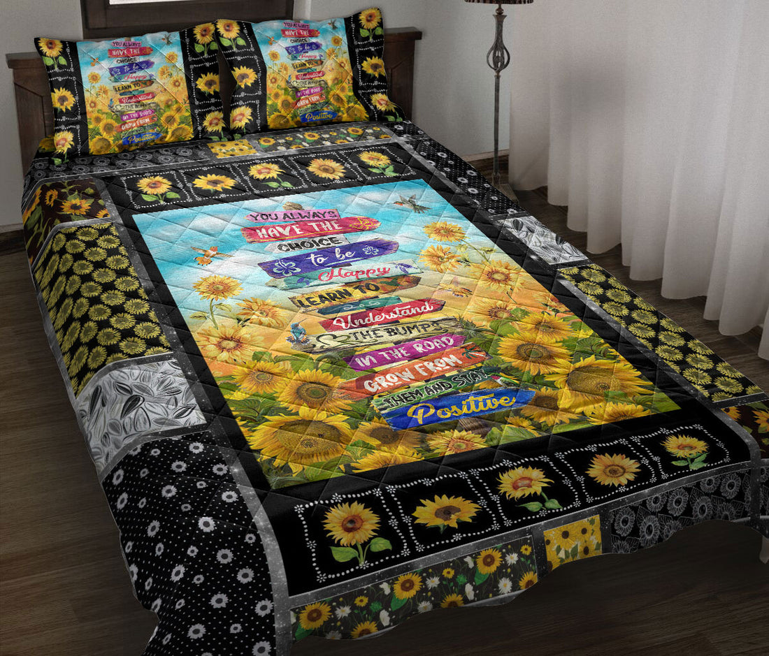 Ohaprints-Quilt-Bed-Set-Pillowcase-Sunflower-You-Always-Have-A-Choice-To-Be-Happy-Floral-Patchwork-Pattern-Blanket-Bedspread-Bedding-1463-Throw (55'' x 60'')