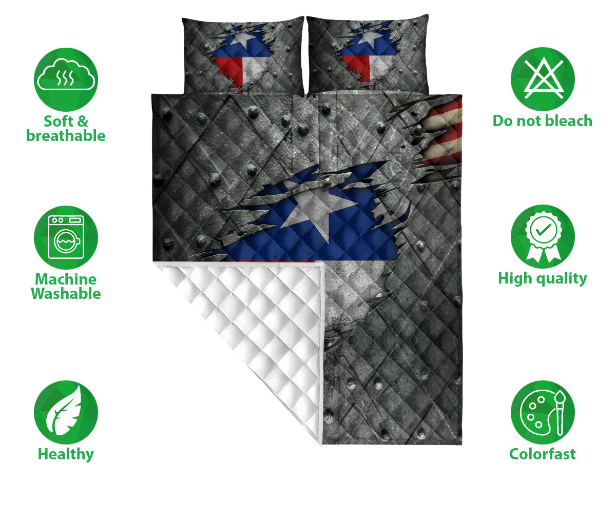 Ohaprints-Quilt-Bed-Set-Pillowcase-Texas-Flag-Wild-West-Western-Texas-Crack-Pattern-Grey-Blanket-Bedspread-Bedding-2049-Double (70'' x 80'')