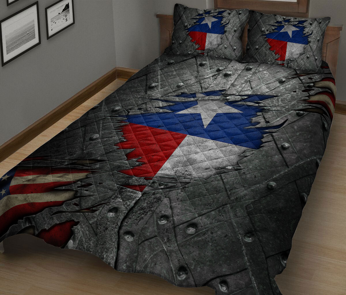 Ohaprints-Quilt-Bed-Set-Pillowcase-Texas-Flag-Wild-West-Western-Texas-Crack-Pattern-Grey-Blanket-Bedspread-Bedding-2049-King (90'' x 100'')