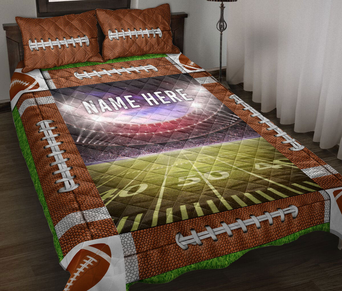 Ohaprints-Quilt-Bed-Set-Pillowcase-American-Football-Field-Ball-Pattern-Sport-Lover-Gift-Custom-Personalized-Name-Blanket-Bedspread-Bedding-3146-Throw (55'' x 60'')