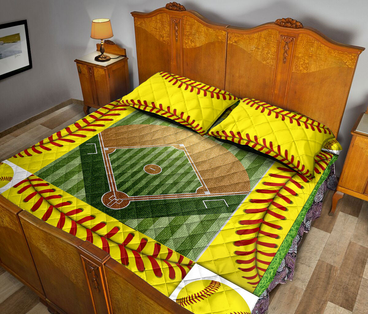 Ohaprints-Quilt-Bed-Set-Pillowcase-Softball-Field-Ball-Pattern-Gift-For-Sport-Lover-Custom-Personalized-Name-Blanket-Bedspread-Bedding-3103-King (90'' x 100'')