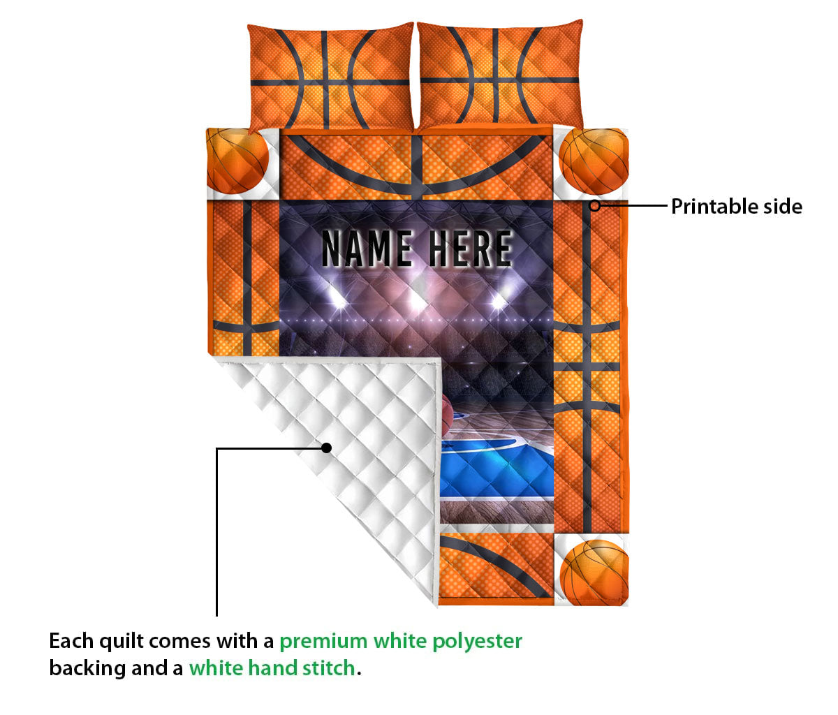 Ohaprints-Quilt-Bed-Set-Pillowcase-Basketball-Court-Ball-Gift-For-Sport-Lover-Custom-Personalized-Name-Blanket-Bedspread-Bedding-3404-Queen (80'' x 90'')