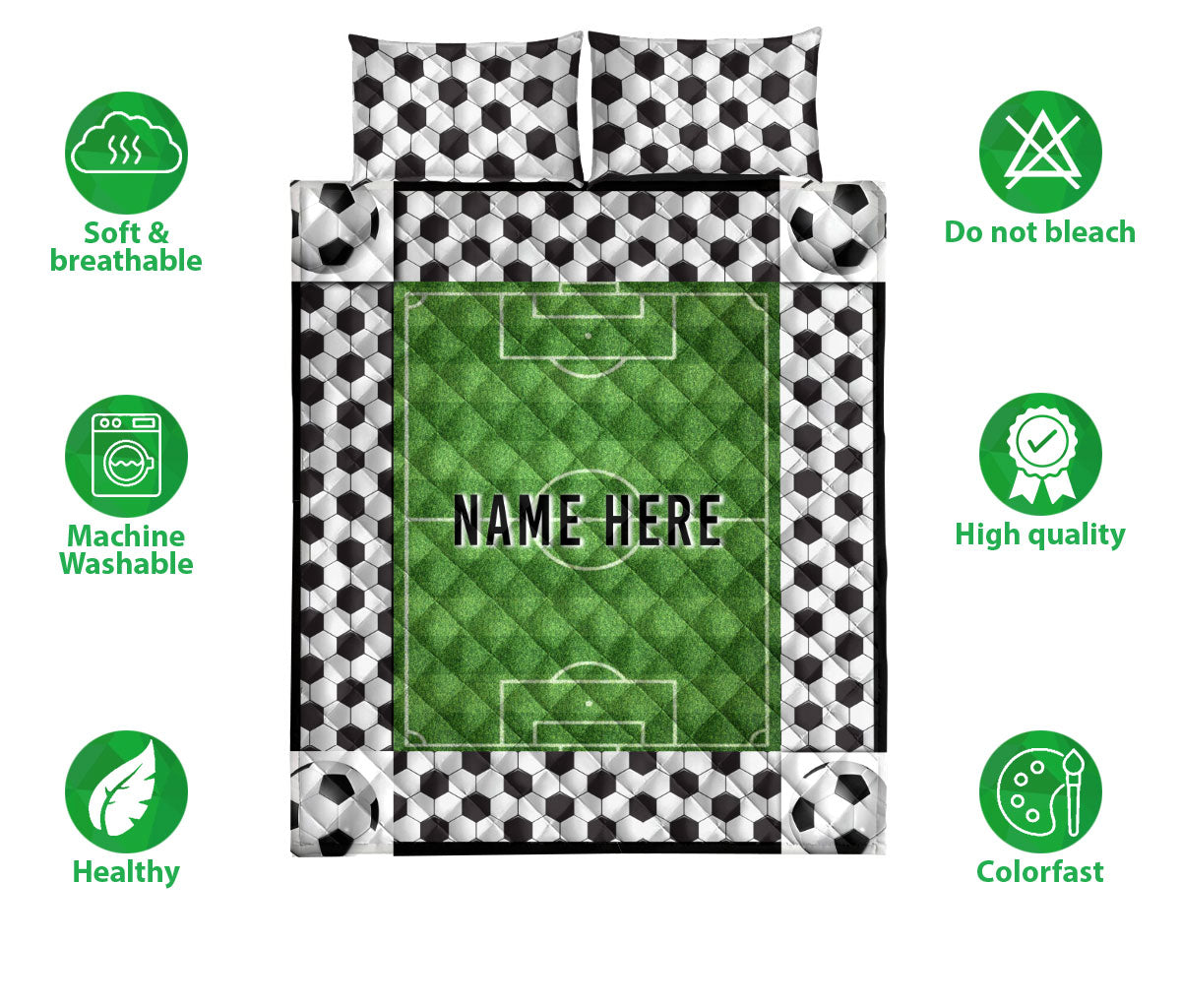 Ohaprints-Quilt-Bed-Set-Pillowcase-Soccer-Field-Ball-Pattern-Gift-For-Sport-Custom-Personalized-Name-Blanket-Bedspread-Bedding-3381-Double (70'' x 80'')