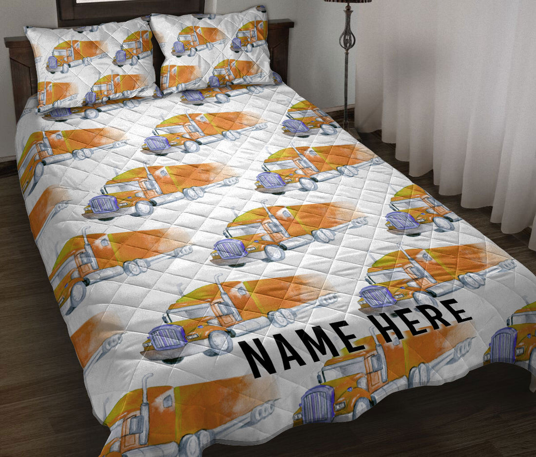 Ohaprints-Quilt-Bed-Set-Pillowcase-Brown-Truck-Pattern-Gift-For-Trucker-Driver-Custom-Personalized-Name-Blanket-Bedspread-Bedding-3559-Throw (55'' x 60'')