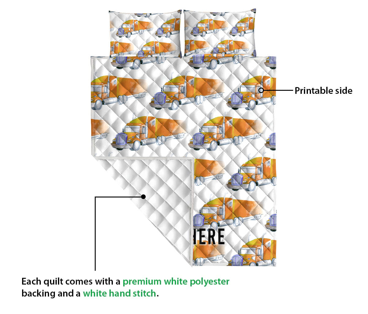 Ohaprints-Quilt-Bed-Set-Pillowcase-Brown-Truck-Pattern-Gift-For-Trucker-Driver-Custom-Personalized-Name-Blanket-Bedspread-Bedding-3559-Queen (80'' x 90'')